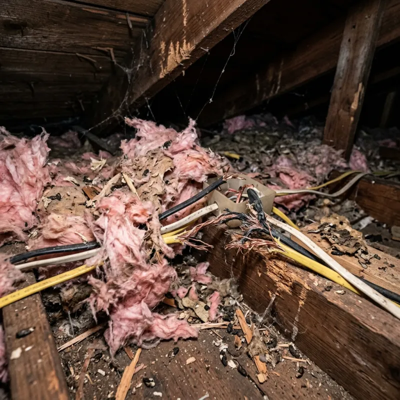 Contaminated ceiling insulation being assessed in a Banyule roof space