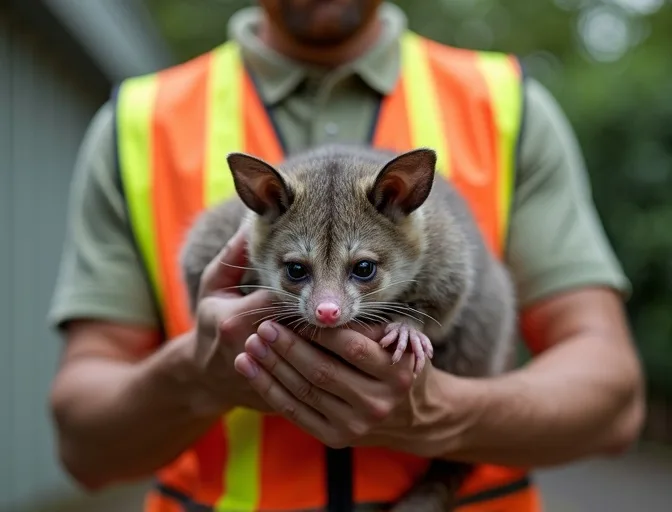 Animal handler safely recovering a deceased possum in Banyule